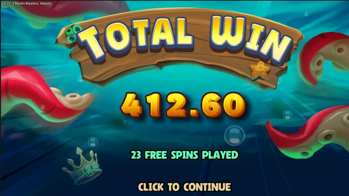 Interface do jogo Marlin Masters Atlantis em um dispositivo móvel mostrando o pescador e o Kraken
