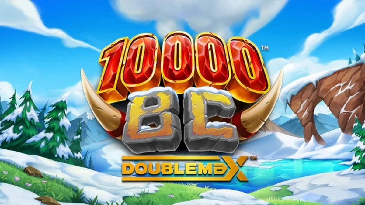 Interface do jogo 10000 BC DoubleMax com símbolos Gigablox e multiplicadores ativos