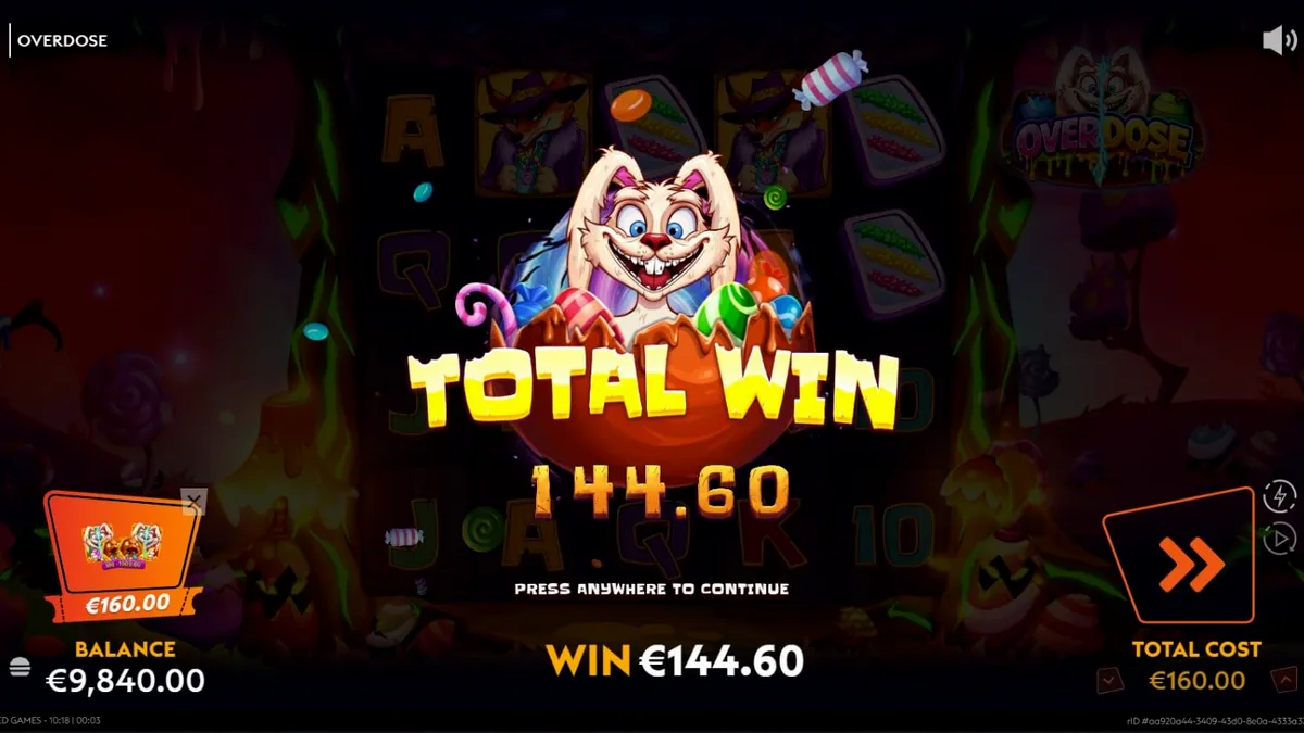 Interface do jogo de slot Overdose com elementos temáticos de Páscoa sombria
